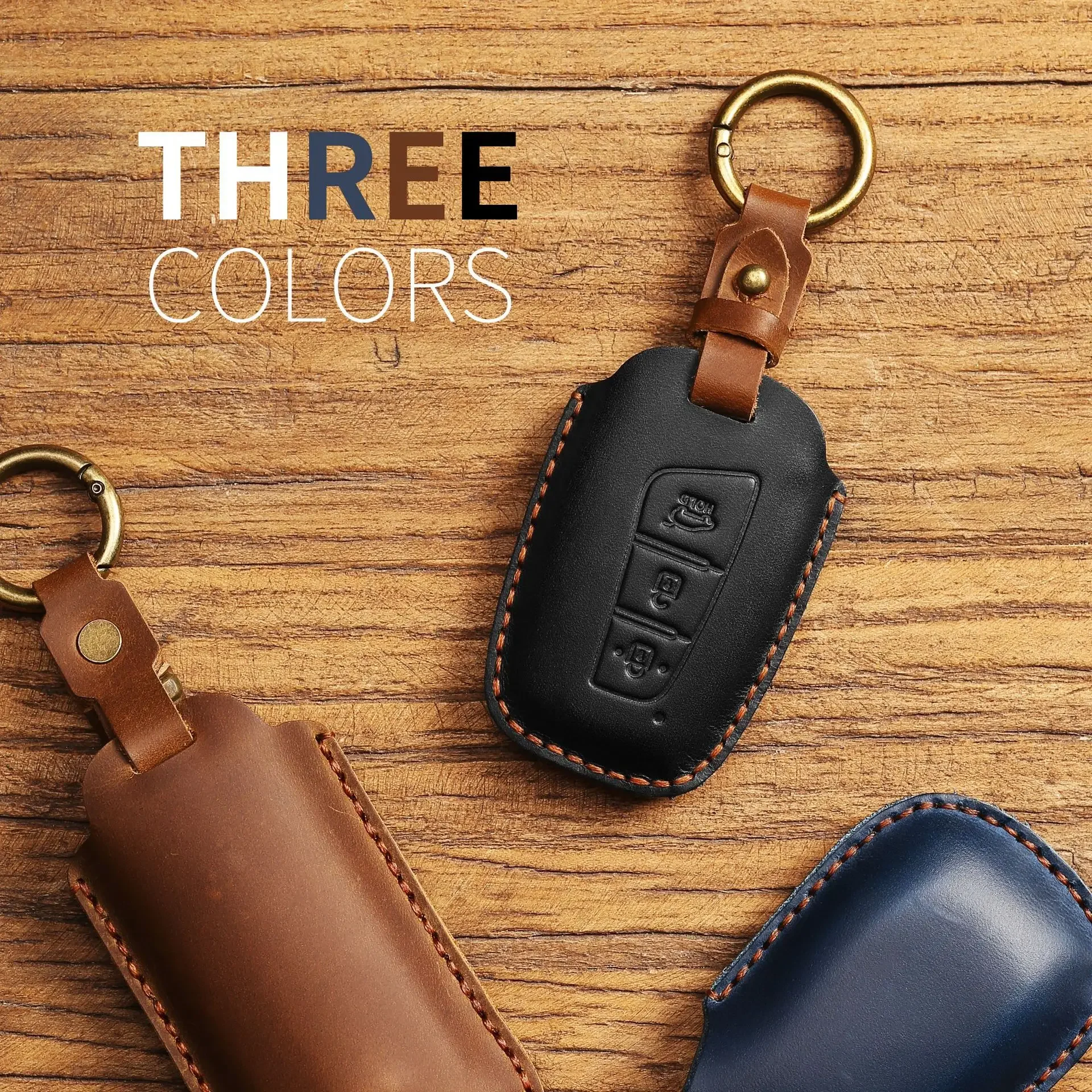 Car Handmade Leather Key Case Holder For Hyundai Grand Santa Fe 3 DM IX45 IX35 Genesis DH Grandeur Azera HG Equus 2013 2014