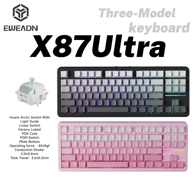 

EWEADN X87 Ультра-клавиатура, беспроводная, три режима, игровая механическая магнитная клавиатура, RGB-подсветка, горячая замена, Huano Arctic Switch