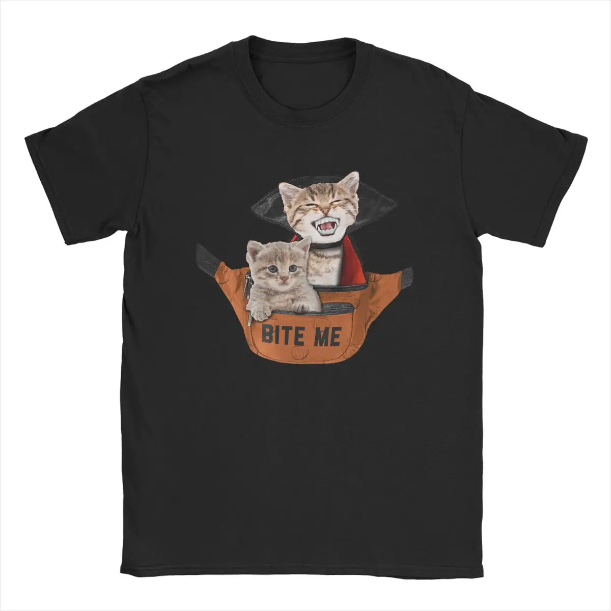 Bite Me Fanny Pack Cat Halloween T Shirt Men's Cotton Funny T-Shirts Round Neck Tee Shirt Short Sleeve Clothes Unique