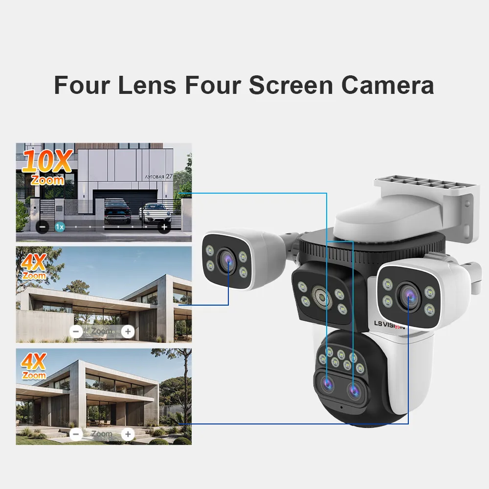 LS VISION 20MP 3*Screens Home Surveillance Wifi Camera 10X Zoom Outdoor Surveillance Camera Ip PTZ Auto Tracking Security Cctv