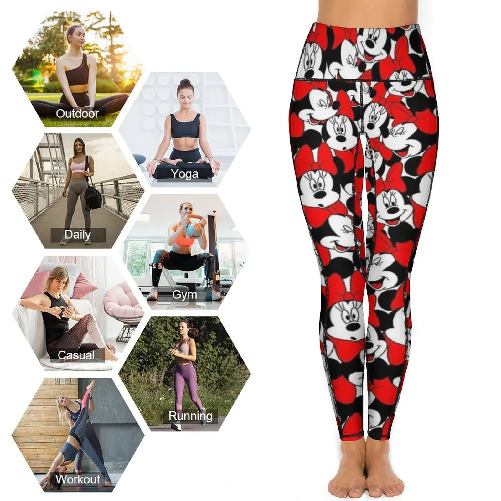 Molte volti di Minnie Mouse Leggings Pantaloni da yoga push up sexy Leggins elastici casual Collant sportivi da corsa con grafica da donna