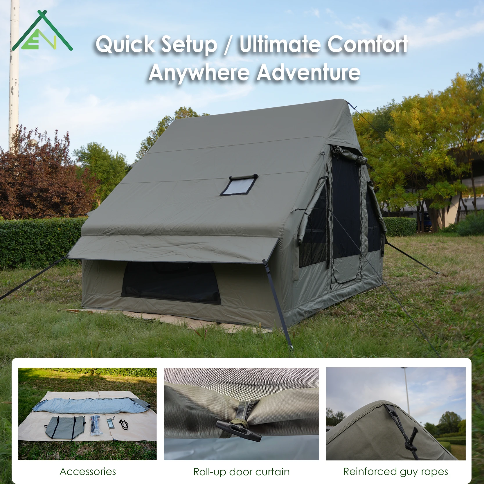 Instant Setup 60s Heavy Duty 600D Oxford Air Tent Waterproof 6.3 2-3 Person Green Four-season One Bedroom Camping Tent