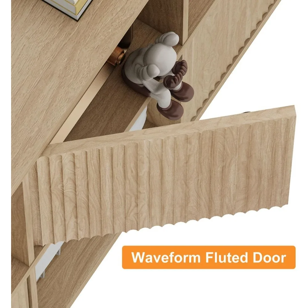 رف كتب خشبي أفقي حديث مع 3 أبواب، خزانة كتب حجيرة للتخزين للمكتب المنزلي، لون فاتح