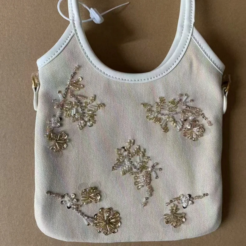 

2025 new fashion tote bag Women's bag Joker niche design embroidered beads small Tote design portable ladies Mini bag