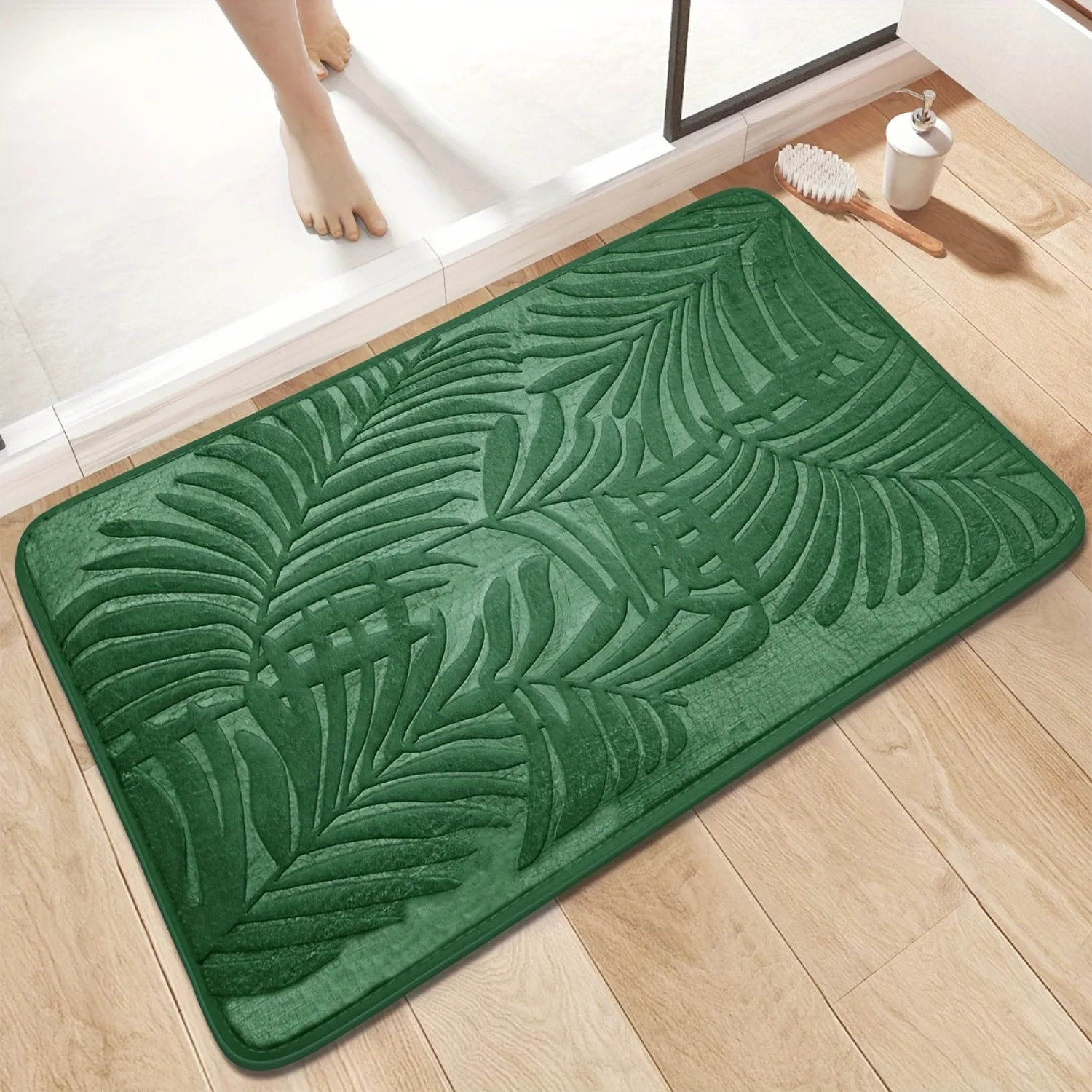 1pc Leaf Pattern Floor Mat, Soft Polyester Cashmere Bath Rug, Rectangular Non-slip Absorbent Mat, Suitable for Bathroom & Toilet