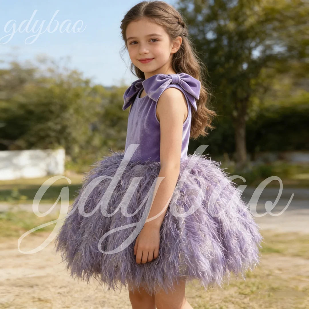 

Fashion Baby Girl Princess Feather Sleeveless Pink Flower Girl Dress Toddler Children's Birthday Party Vintage Pageant Dress