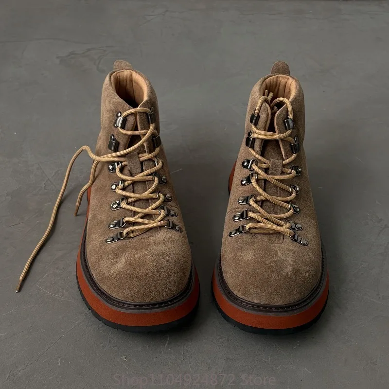 Japanese Thick Sole Genuine Leather Outdoor Ankle Boots Men Autumn Workwear High Top Shoes Vintage Desert Boots view 5