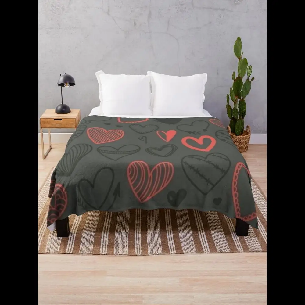 

Уютное одеяло с принтом сердца для домашнего декора, мягкое плюшевое флисовое одеяло