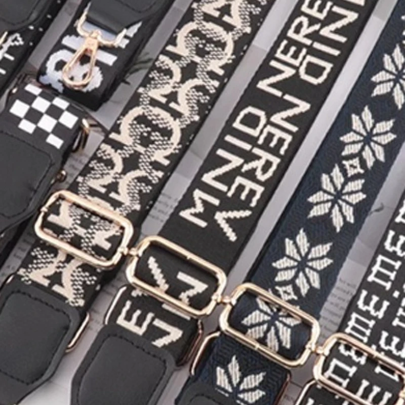 New Black Ethnic Style Widened Shoulder Strap Bag Parts Accessories Diagonal Span Long Strap Fashionable Women's Bag Belt