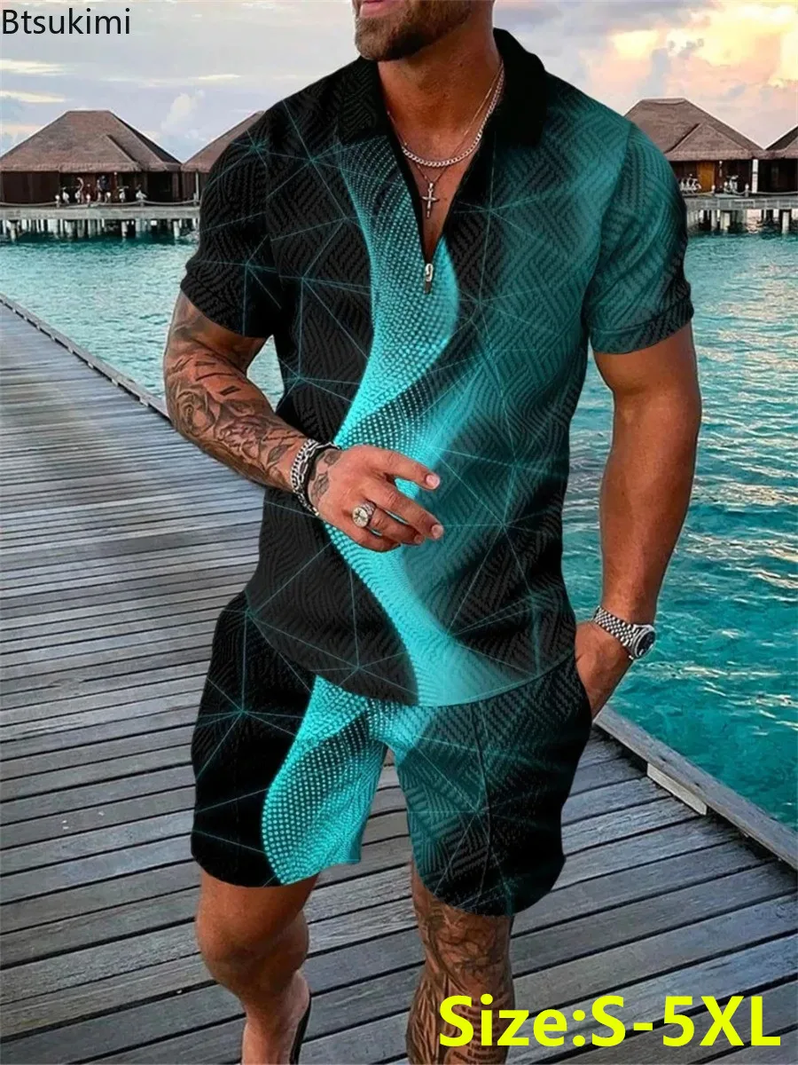 

Summer Large Size Men's Clothing Fashion 3D Print Contrast Color Casual Two Piece Sets Men Streetwear Beach Vacation Shorts Suit