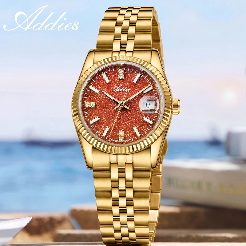 ADDIES Business Watch for Women BGW9 Super Luminous Waterproof Female Watches Stainless Steel Goldstone Dial Quartz Wristwatch
