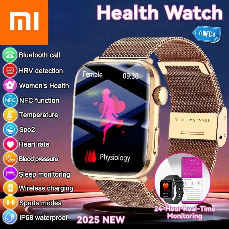 

Новинка 2024 года, женские умные умные часы Xiaomi AI с диагностикой, HRV + PPG, кровяное давление, кислород в крови, монитор здоровья, IP68, NFC, умные часы