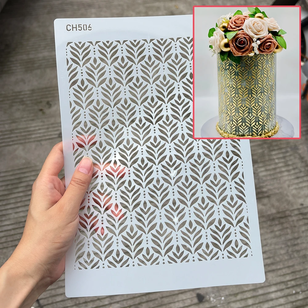 1Pc 29×20cm Floral Cake Stencil, Food Grade PET Reusable Fondant Template for Wedding & Party Cake Decor