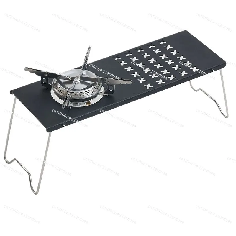 Modern Portable Camping Table with Gas Stove Stand, Aluminum Foldable Heat Insulated Outdoor Cooking Set