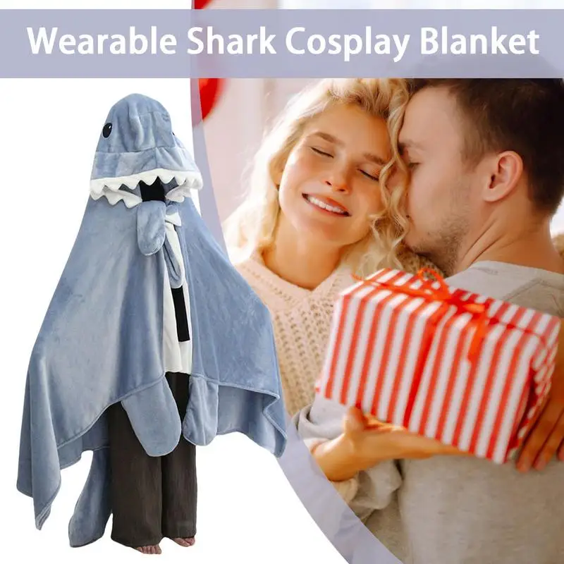 Shark Blanket For Adult Kids Cute Funny Blue Shark Flannel Hoodie For Girls Interesting Blanket Gifts