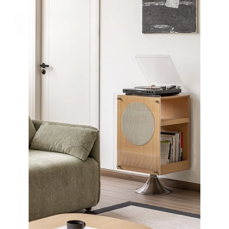 Solid Wood Rotating Edge Few Nordic Japanese Sofa Side Cabinet Vinyl Record Storage Cabinet Audio