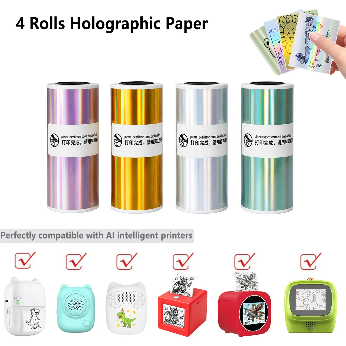 53mm Silver Holographic Thermal Sticker Paper for Bluetooth Thermal Printer Smooth Surface Long-lasting Value Pack of Fun Rolls