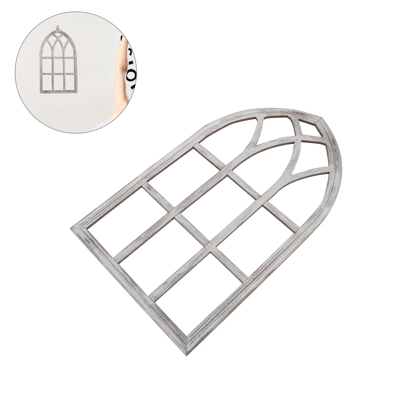 2Pcs Rustic Wood Arched Window Frames Faux Wall Decor Cathedral Style Decorative Window Frame Set for Farmhouse Living Room