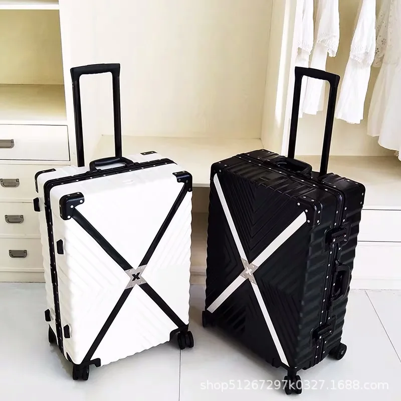 Hot new aluminum frame trolley box luggage men's and women's retro Korean version of travel box universal wheel code Suitcase