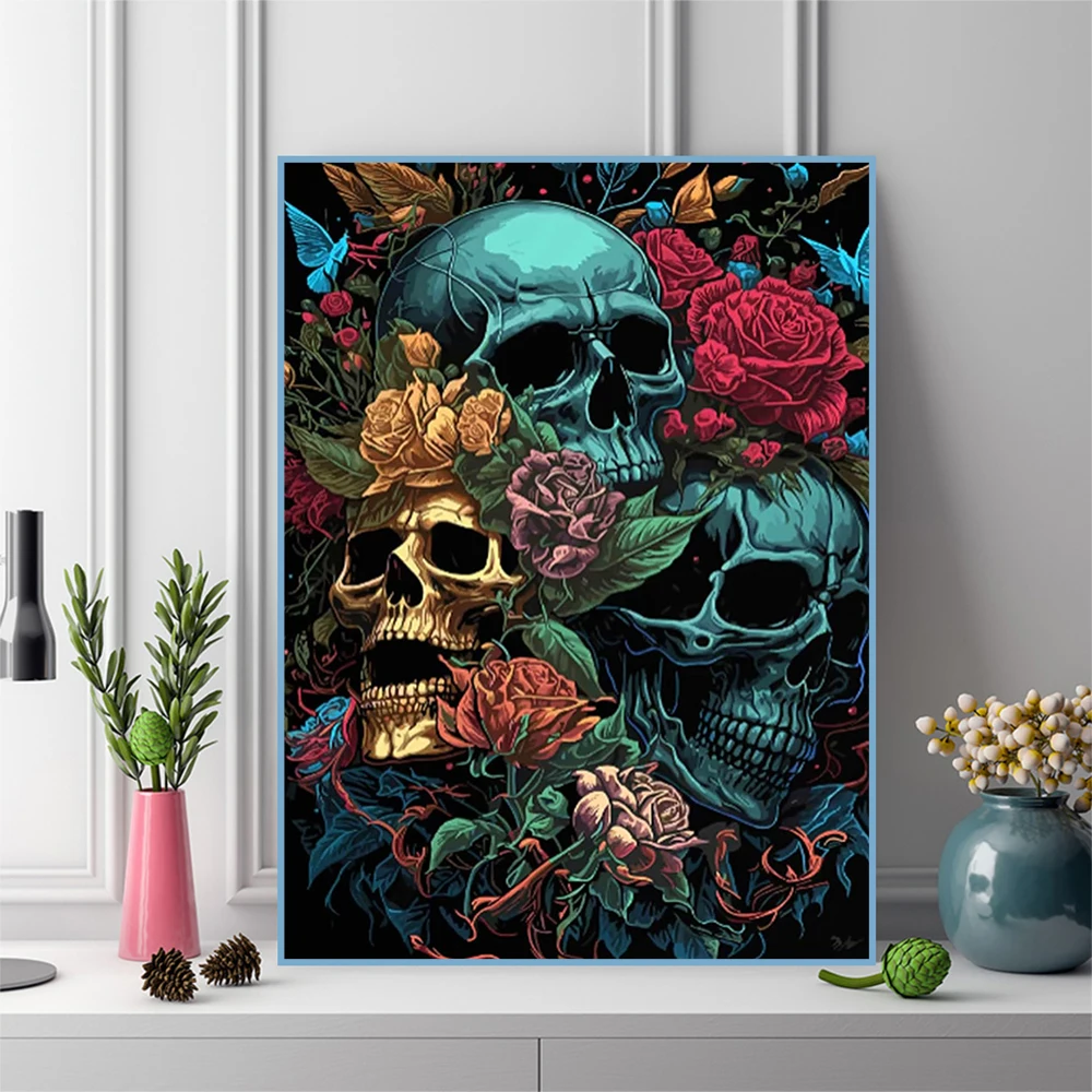 Diamond Embroidery Skeleton Rhinestone Mosaic Halloween Full Embroidery Picture DIY Cross Stitch Home Decor,frameless