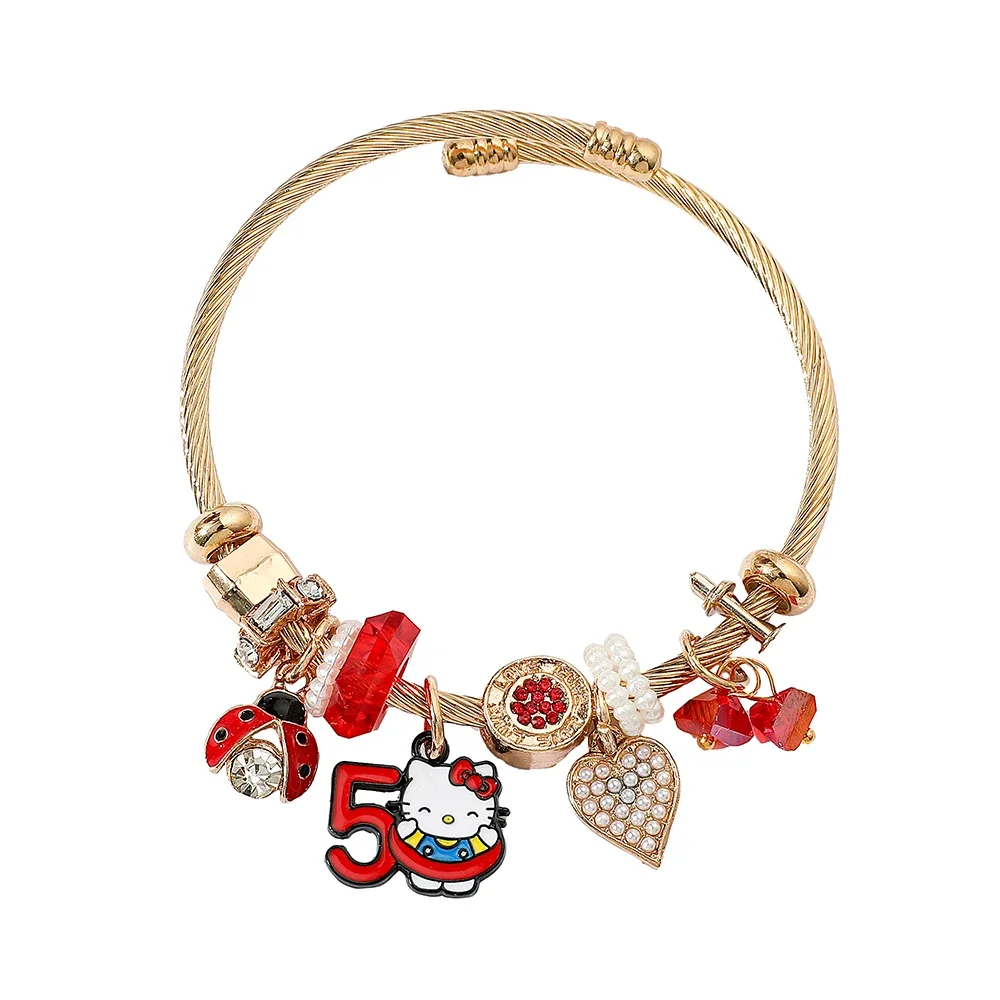 

Anime Sanrio Hello Kitty Bracelet, Love Bead, KT Cat Pendant, Campus Students, Cute Jewelry Accessories, Gifts