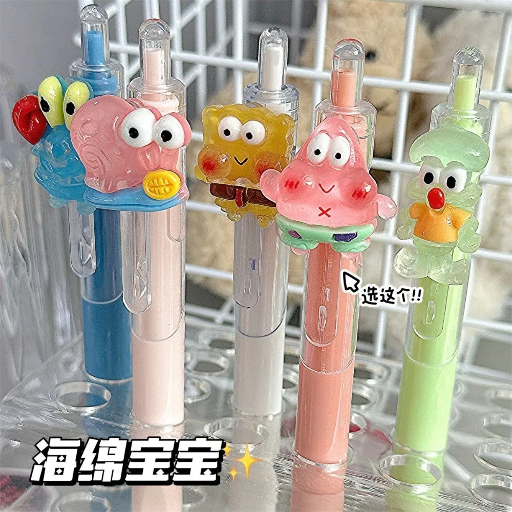

5pcs SpongeBob & Patrick Retractable Gel Pens Cute Cartoon Black Pens Students Kawaii School Office Writing Stationery Supplies