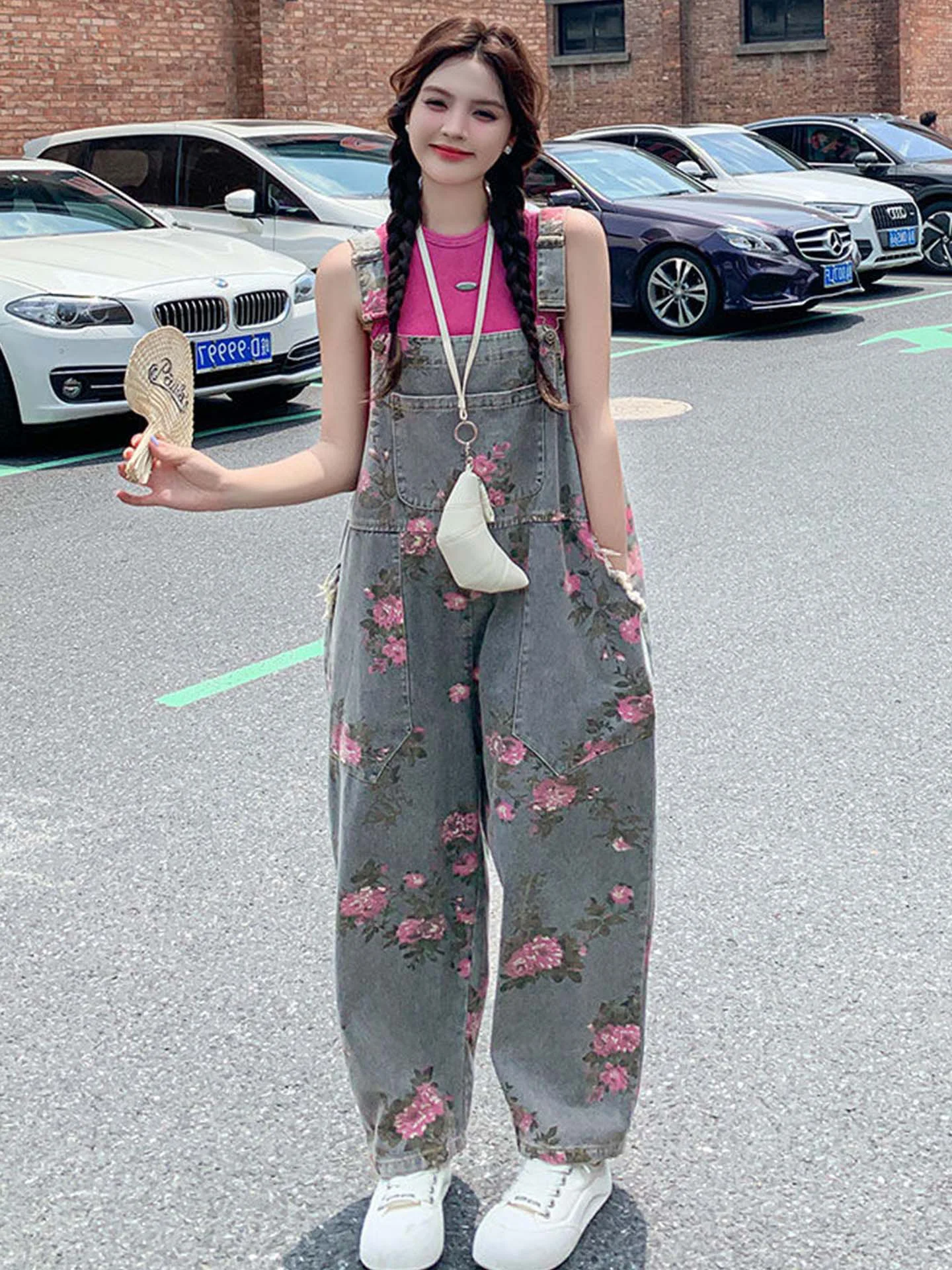 

Джинсовый комбинезон в американском ретро-стиле Dopamine для женщин: новые летние свободные брюки с прямыми штанинами, скрывающие живот, повседневные широкие джинсы