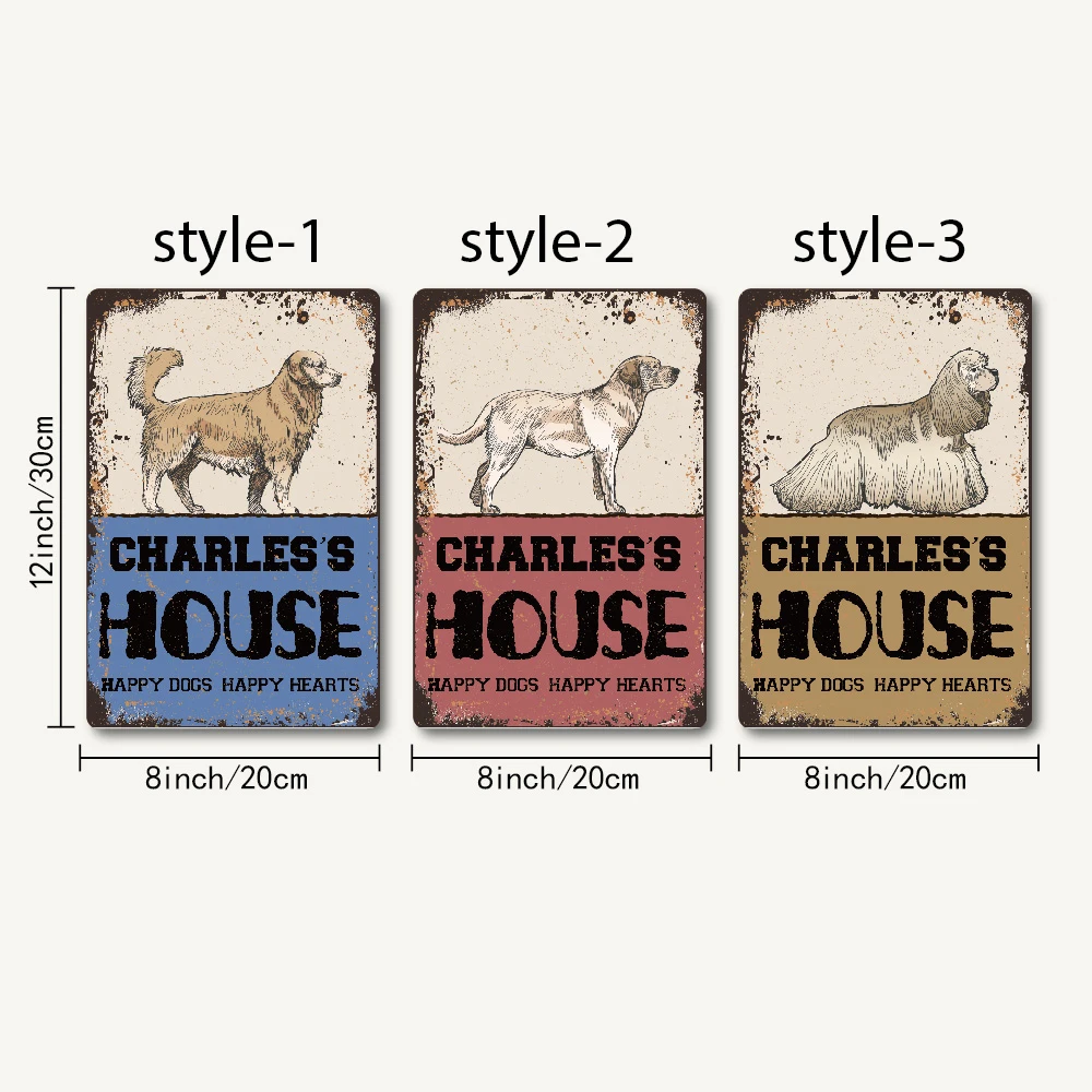 

1pc Cartoon nice dog Custom slogan and name Iron Painting Metal Painting Iron Poster for pet shop