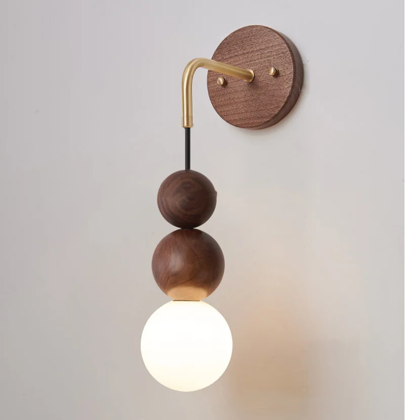 Nordic Led Wall Light 2 Ball Wood Wire Adjustable Wall Sconce for Living Room Study Bedroom Dining Room Home Decor Wall Lamp