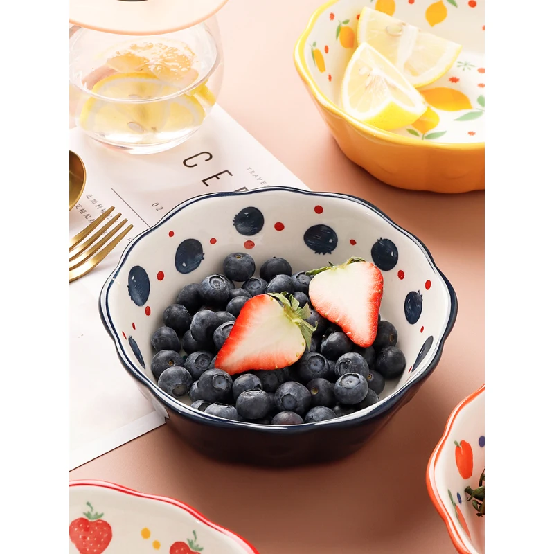 Ceramic Bowl Korean Style Cute Cartoon Fruit Household Tableware Salad Dessert Pudding Ice-Cream Breakfast Bowls Personal Items