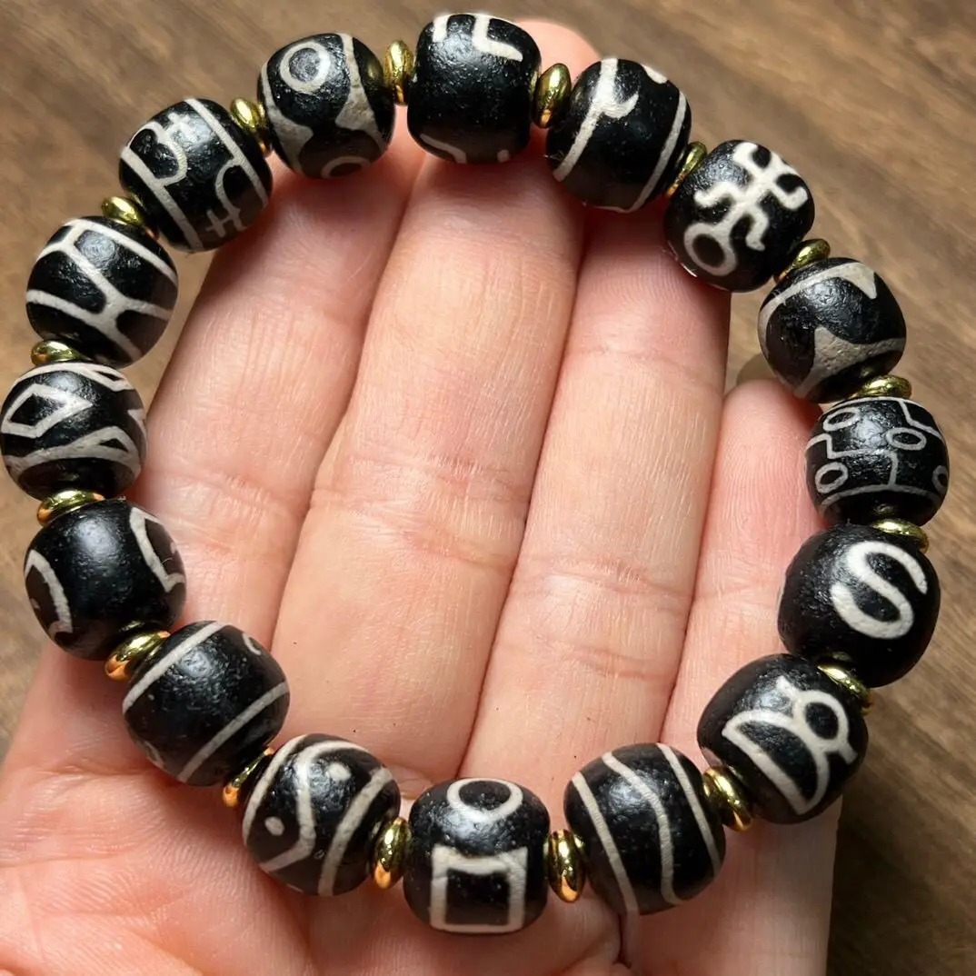 Boutique old agate weathered high oil-coated pulp Duobao dzi bead bracelet size 11 × 12mm