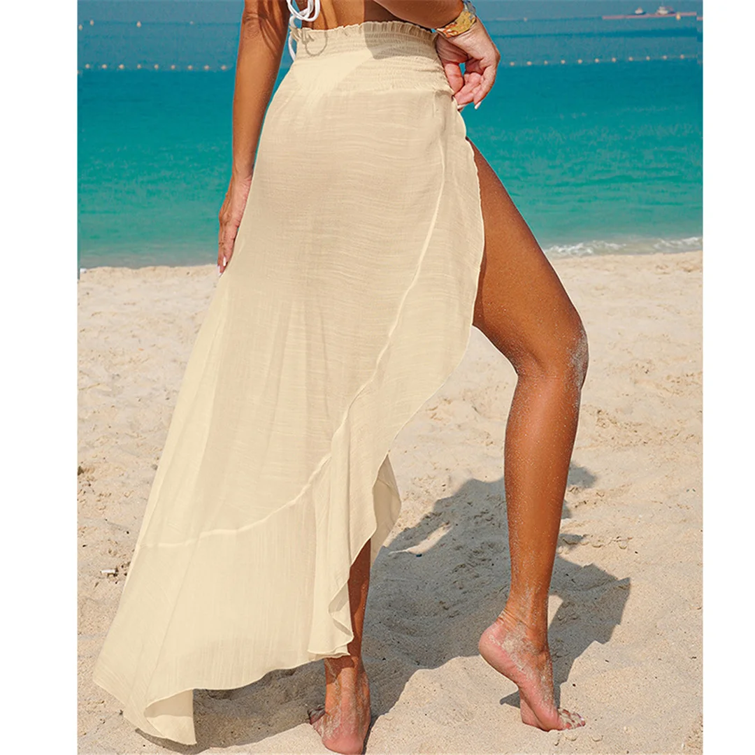 Solider, hochgeschlitzter, gehäkelter, gestrickter Strandrock, Tunika, Strand-Überwurf, Strandkleid, Strandmode, Damenbekleidung V7584 – Detail 9
