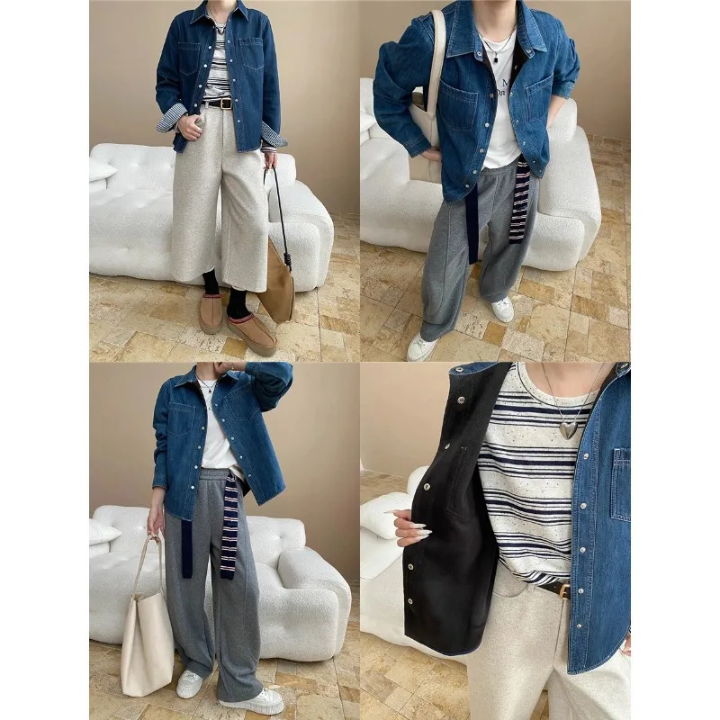 Manteaux courts en Denim pour femmes, vestes solides, manches longues, col rabattu, simple boutonnage, ample, bureau, décontracté, printemps automne 2025