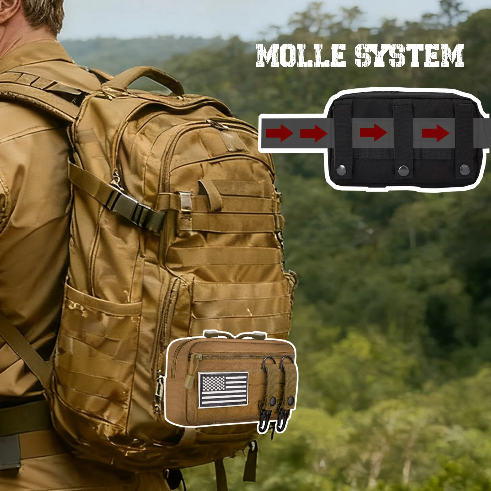 حزمة الخصر التكتيكية EDC - حقيبة أدوات الإسعافات الأولية MOLLE للهاتف الخلوي مع سلاسل المفاتيح