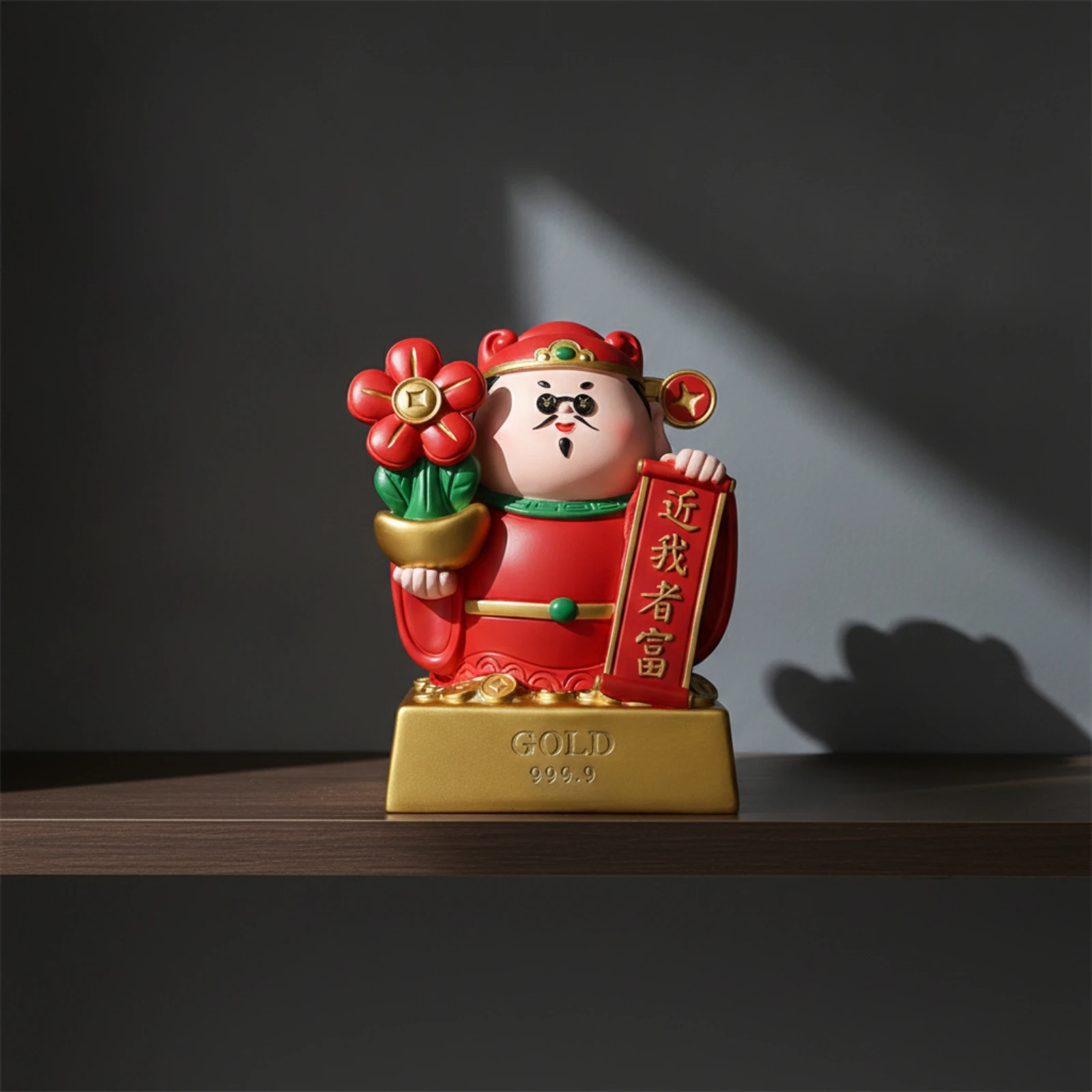 God of Wealth Statue with Scroll Fortune Desktop Ornament Furniture Ornament Exquisite Sculpture Eye-Catching