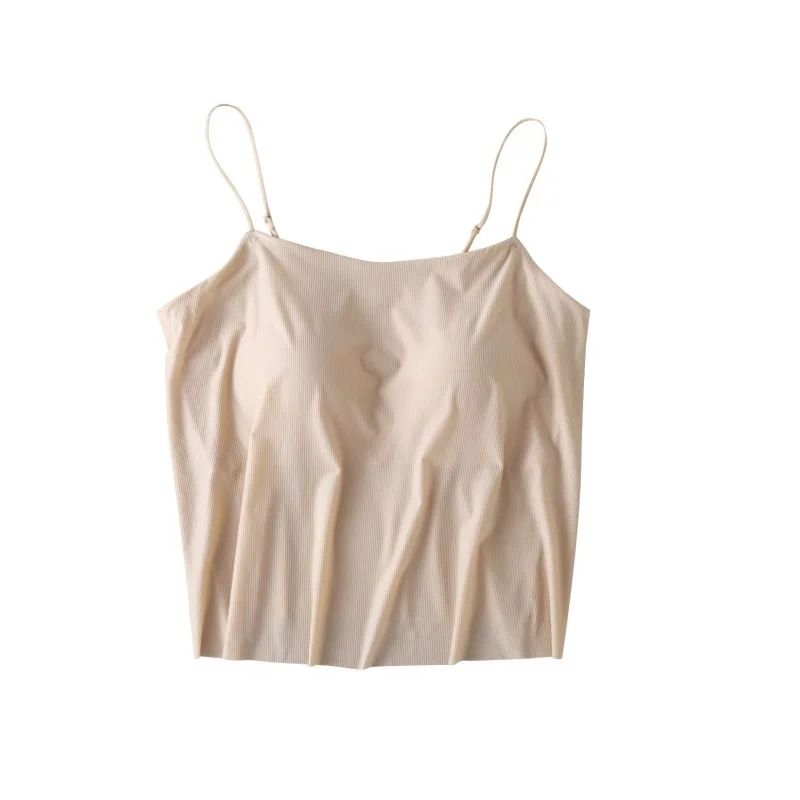 

Женская шелковая майка с чашечками, дышащая, тонкая, с фиксированными вставками, бесшовный топ