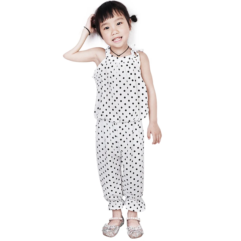 

Summer Kids Clothes 2Pcs Set Girls Fashion Suspenders Breathable Print Polka Dot Skin Friendly Tops Baby Girl Cropped Pants