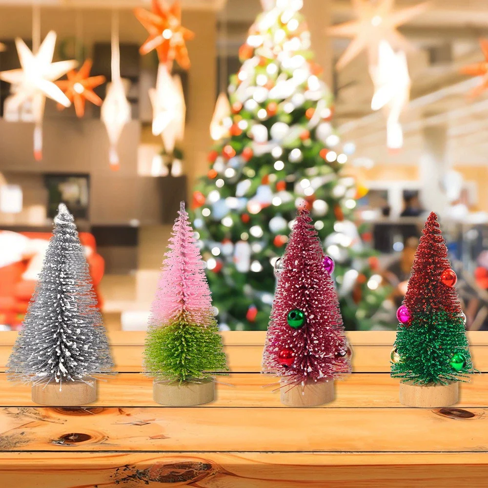 

4pcs 10CM Mini Christmas Tree Gradient Colorful Christmas Small Cedar Lifelike Plastic Artificial Xmas Pine Tree Tabletop Orname