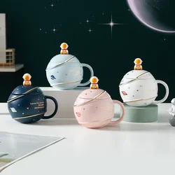 Caixa de presente copo de cerâmica dos desenhos animados foguete planeta caneca criativa espaço exterior astronautas copo de água grande capacidade xícara de café