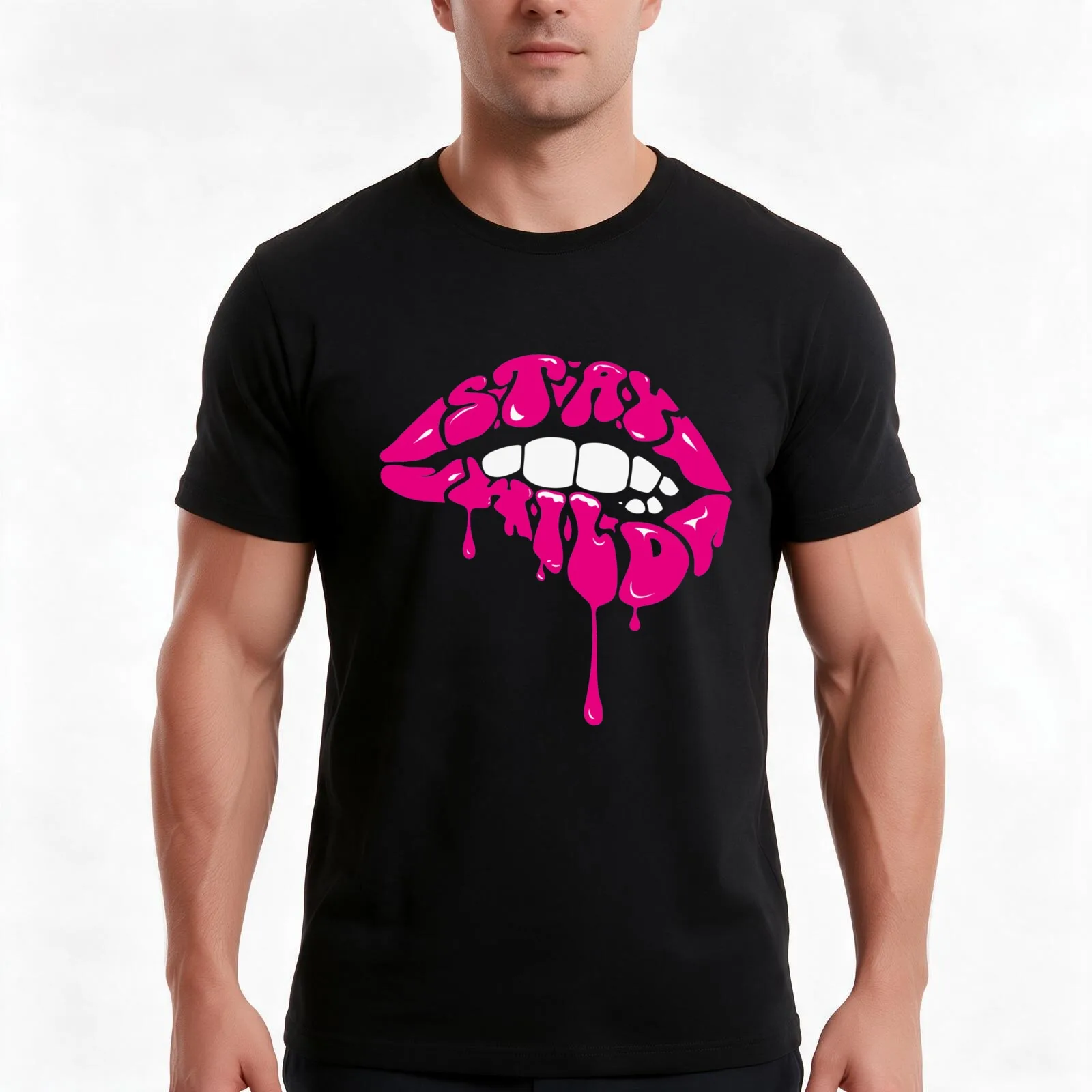 Ben Azelart Merch Stay Wild Lip T-Shirt, Summer Casual Cotton Tee, Oversized Streetwear Tops, Vintage Graphic Print, 100% Cotton