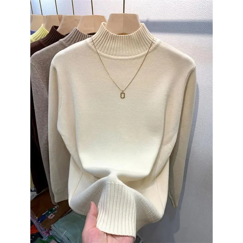 New Sweaters Women Autumn Winter Long Sleeve Knitted Pullovers Half Turtleneck Female Cashmere Soft Bottoming Jumpers Tops