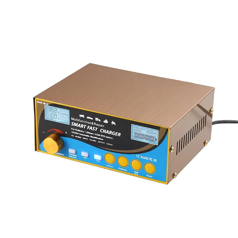 Multi-function Intelligent Pulse Repair Charger 12V 24V, Pure Copper Core Car Battery Charger for Lead Acid Batteries
