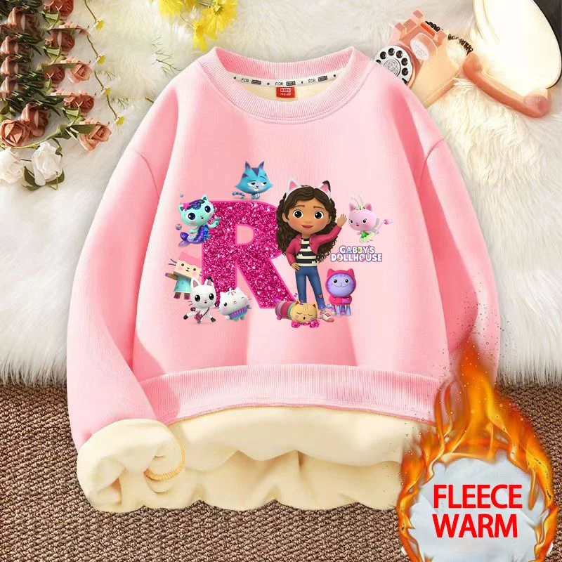 غابي دمية الاطفال بلوزات أنيمي طباعة A-Z البلوفرات مع الصوف هوديس الفتيات الدافئة الأطفال طاقم الرقبة الملابس هدية عيد الميلاد #5