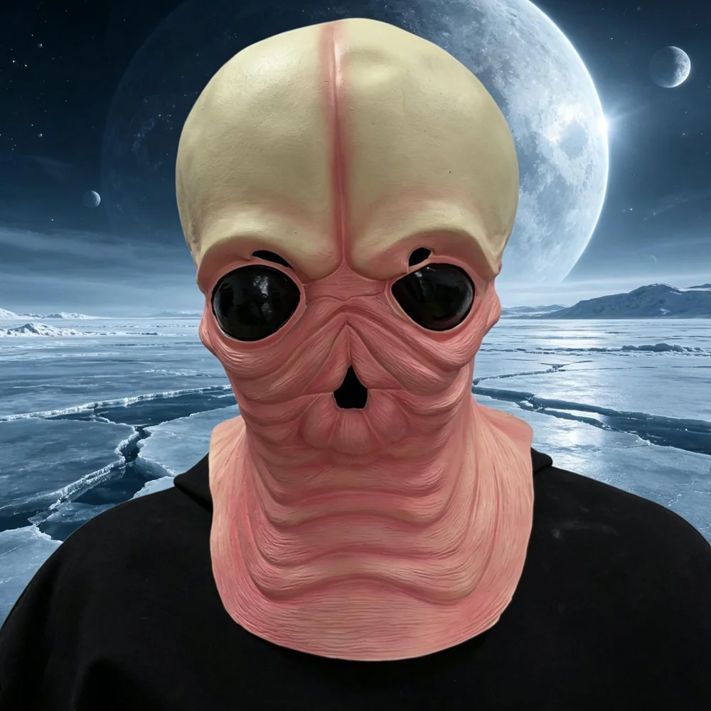 

UFO Pink Alien Mask Cosplay Big Eyes Space Creature Alien Latex Helmet Halloween Carnival Dress Up Party Costume Props Gifts