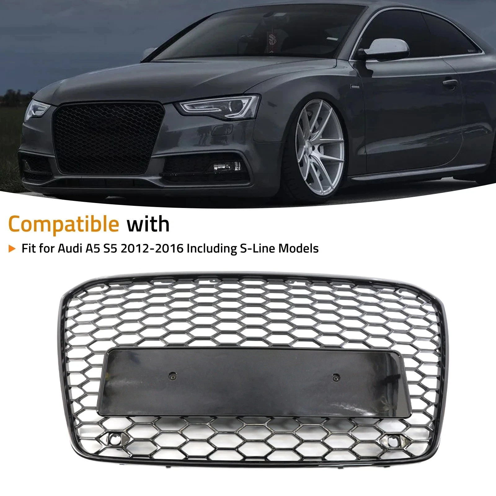 

Ярко-черный передний бампер сотовая сетчатая решетка для AUDI A5 S5 8T 2013-2016 RS стиль передний бампер автомобильная решетка