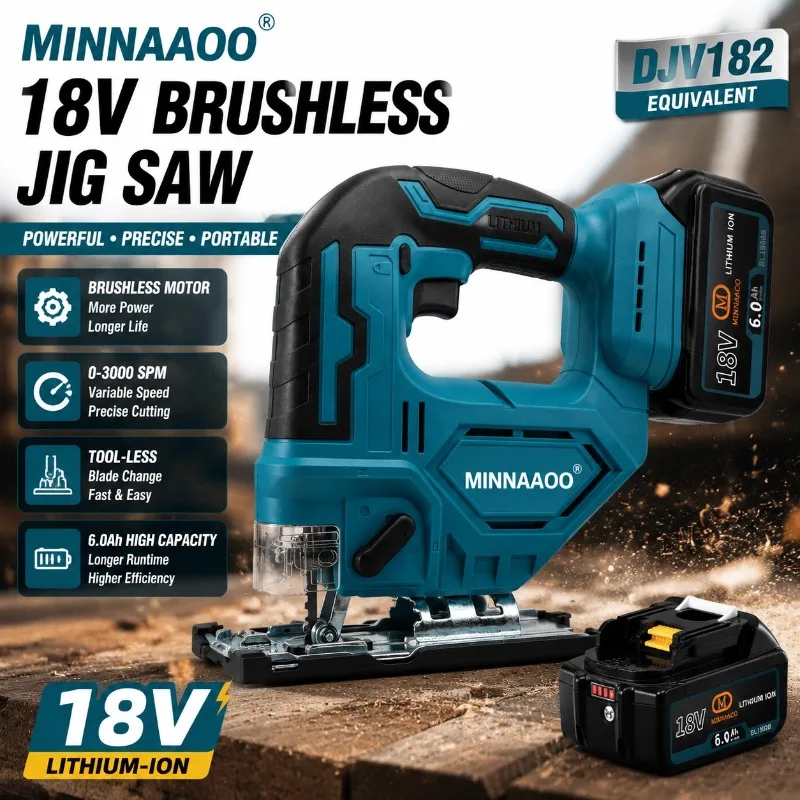 DJV182Z Cordless 18V Lithium Battery Rechargeable Electric Jig Saw Curve Saw Woodworking Cutting Multifunction For 18V Makita