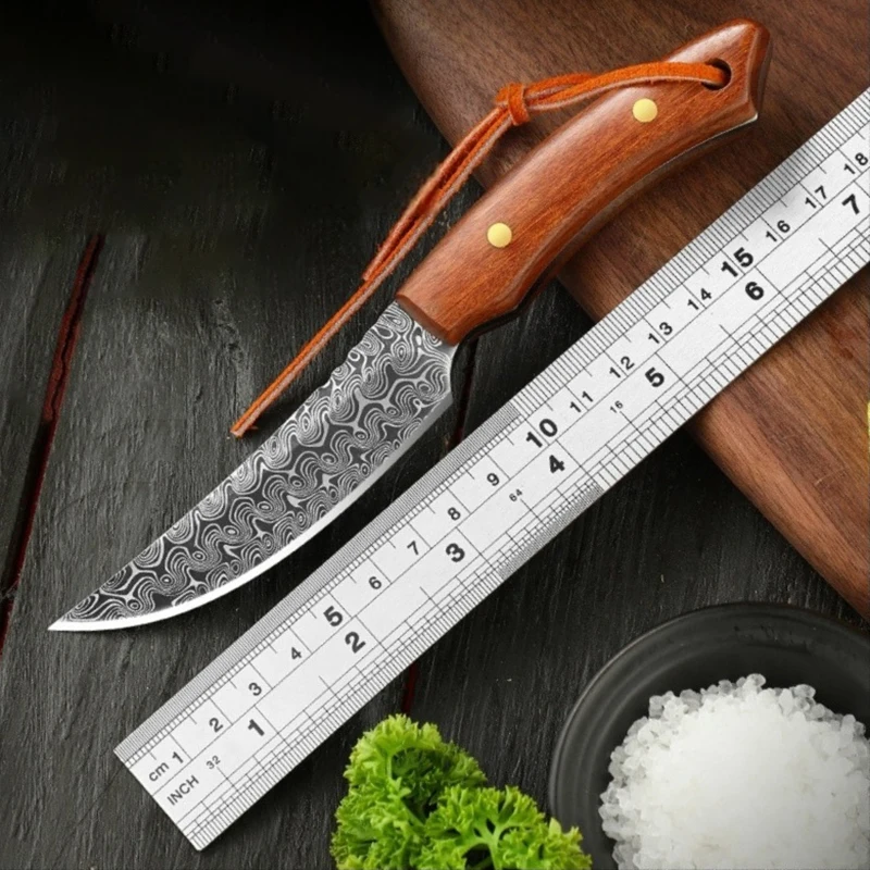 Damascus Pattern High Hardness Sharp Boning Knife BBQ Meat Cutting Knife Portable Outdoor Camping Cutter Tool Fishing Knives