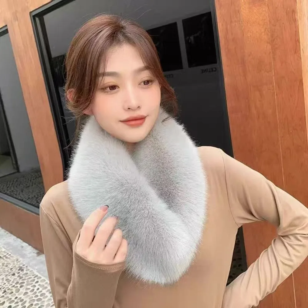 Double Sided Scarf Thick Warm Windproof Faux Fox Fur Neck Warmer Loop Circle Design Detachable Fur Collar Trim Coat Collar Decor