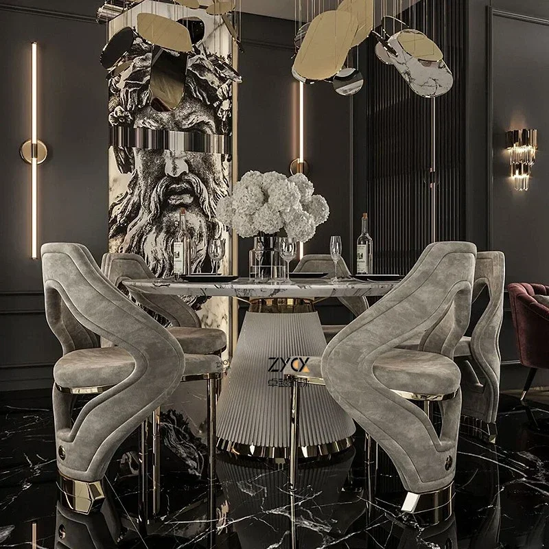 

nice Light luxury stainless steel dining chair high-end home chair villa model room creative designer