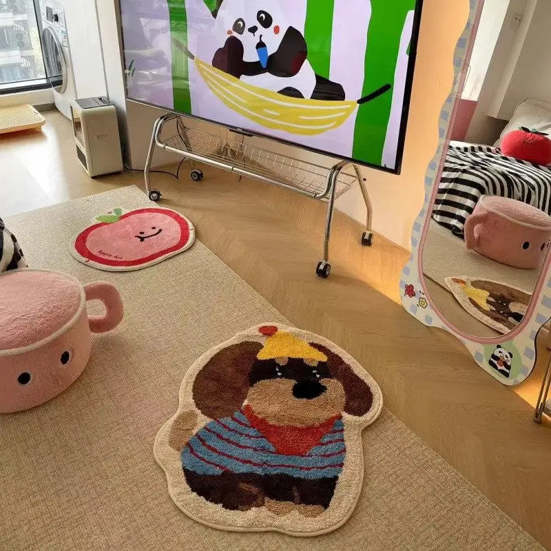 Christmas Decorative Plush Carpet DDD Cartoon Little Dog Flocking Mat Children's Room Cute Dog Shaped Bedside Rug Anti-Slip